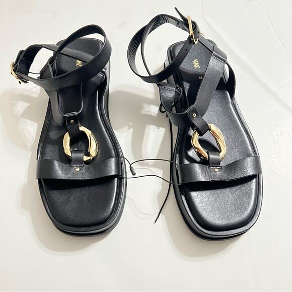 Zara Black Sandals with Gold Buckle - Picture 11 of 15